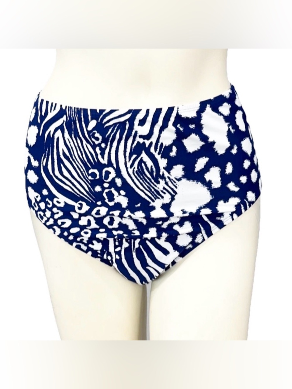 Beyond Control High Waist Bikini Bottom Blue Animal Print Size 12 NWT